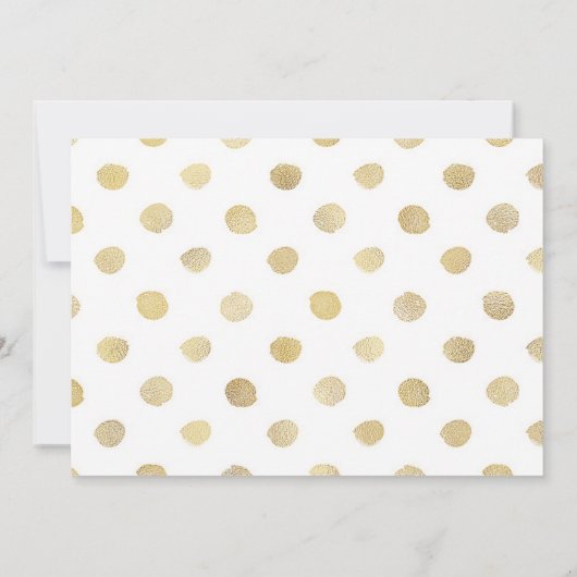 白モダンと金ゴールドの水玉模様の日付の保存 セーブザデート (裏面)