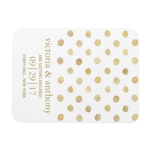 白モダンと金ゴールドの水玉模様の日付の保存 マグネット (横)