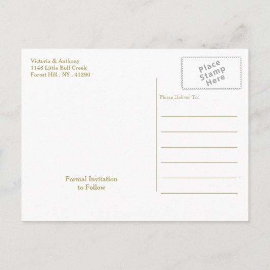 白モダンと金ゴールドの水玉模様の日付の保存 案内ポストカード (裏面)