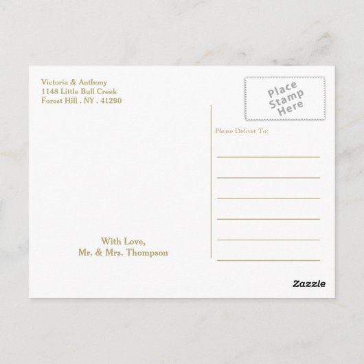 白モダンと金ゴールドの水玉模様結婚に感謝 ポストカード (裏面)