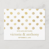 白モダンと金ゴールドの水玉模様結婚に感謝 ポストカード (正面)