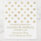 白モダンと金ゴールドの水玉模様結婚 ワインラベル (シングルラベル)