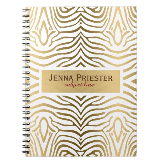 白モダンと金ゴールドの縞模様 ノートブック (正面)
