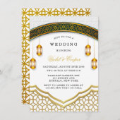 白モダンと金ゴールドイスラーム結婚ズ 招待状 (正面/裏面)