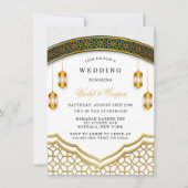 白モダンと金ゴールドイスラーム結婚ズ 招待状 (正面)