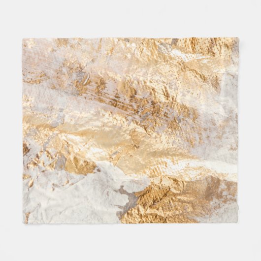 白モダンと金ゴールド絵を描ブラシの背景テクスチャ フリースブランケット (正面(横))