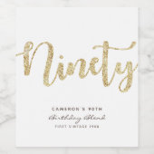 白モダンと金ゴールド90誕生日パーソナライズされた ワインラベル (シングルラベル)