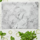 白モダンと銀のグリッター大理石パターン キッチンタオル (折り畳み)