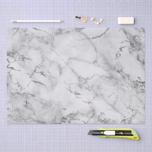 白モダンと銀の大理石模様 薄葉紙 (クラフト)