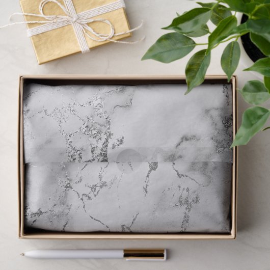 白モダンと銀の大理石模様 薄葉紙 (ギフト)