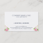 白モダンと青のストライプ金ゴールドとフローラアクセント 名刺 (裏面)