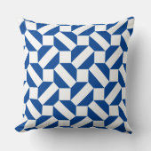 白モダンと青の幾何学的パターン クッション (正面)