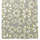 白モダンと黄色のデイジーの花グレー シャワーカーテン (正面)