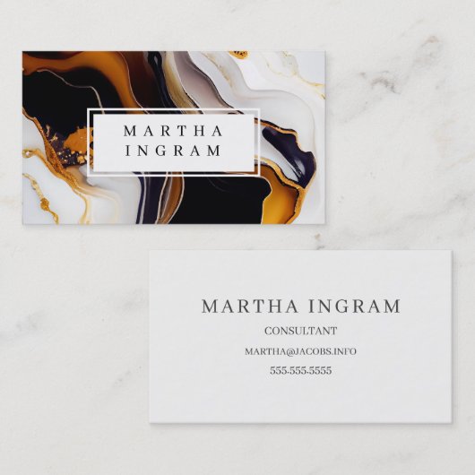 白モダンと黒と黄金の抽象芸術ブシン 名刺 (正面/裏面)