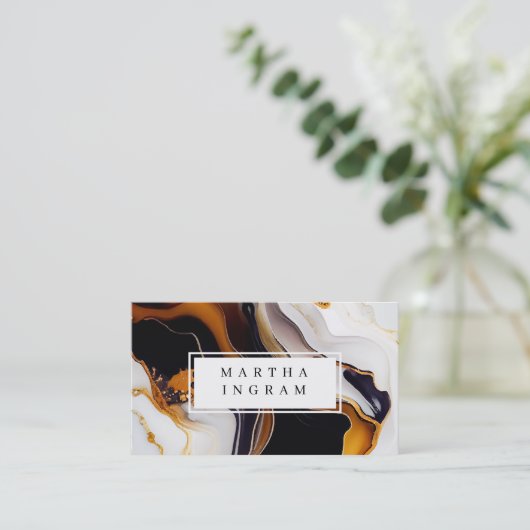 白モダンと黒と黄金の抽象芸術ブシン 名刺 (スタンド正面)