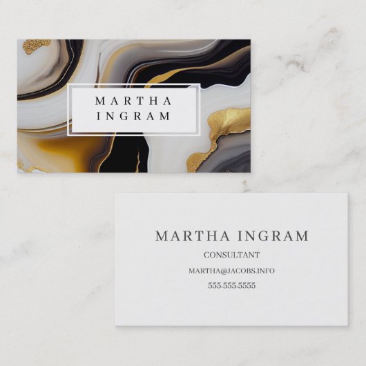 白モダンと黒と黄金の抽象芸術 名刺 (正面/裏面)