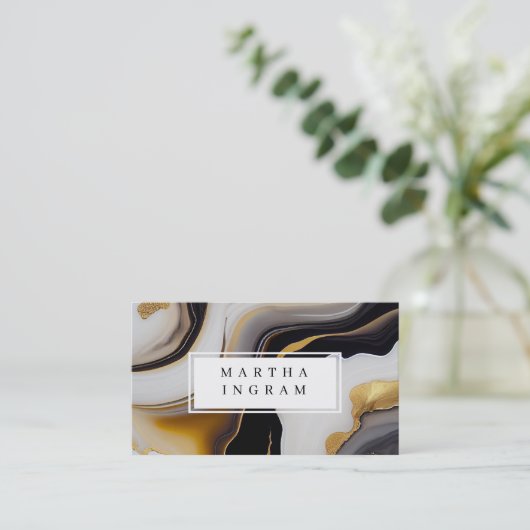 白モダンと黒と黄金の抽象芸術 名刺 (スタンド正面)