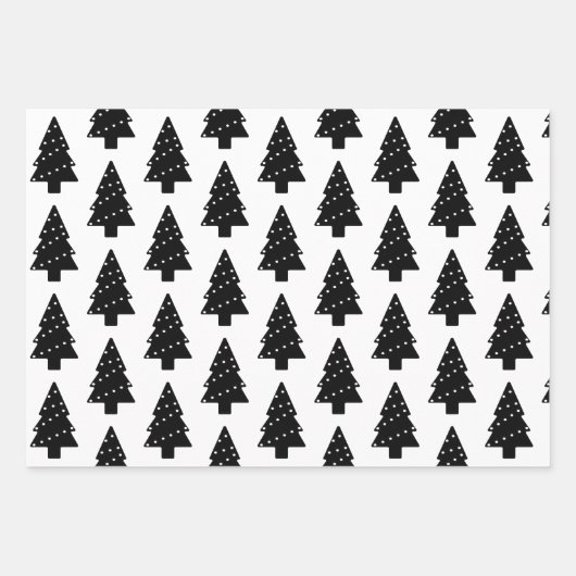 白モダンと黒のクリスマスツリーギフト ラッピングペーパーシート (正面3)