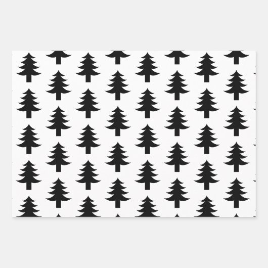 白モダンと黒のクリスマスツリーギフト ラッピングペーパーシート (正面2)
