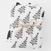 白モダンと黒のクリスマスツリーギフト ラッピングペーパーシート (インサイチュ)