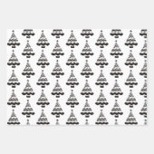 白モダンと黒のクリスマスツリーギフト ラッピングペーパーシート (正面3)