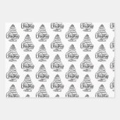 白モダンと黒のクリスマスツリーギフト ラッピングペーパーシート (正面2)