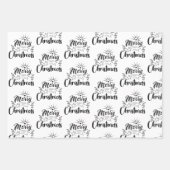 白モダンと黒のクリスマスツリーギフト ラッピングペーパーシート (正面)