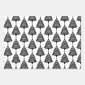 白モダンと黒のクリスマスツリーパターン ラッピングペーパーシート (正面3)