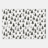 白モダンと黒のクリスマスツリー ラッピングペーパーシート (正面)