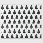 白モダンと黒のクリスマスツリー ラッピングペーパー (フラット)