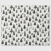 白モダンと黒のクリスマスツリー ラッピングペーパー (フラット)