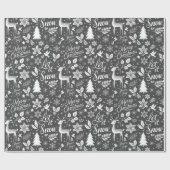 白モダンと黒のクリスマス挨拶 ラッピングペーパー (フラット)