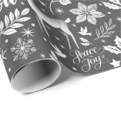 白モダンと黒のクリスマス挨拶 ラッピングペーパー (ロールコーナー)