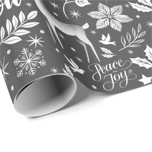 白モダンと黒のクリスマス挨拶 ラッピングペーパー (ロールコーナー)