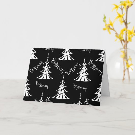 白モダンと黒のクリスマス カード (黄色い花)