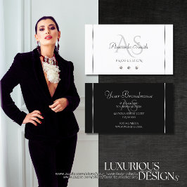 白モダンと黒のシメリーダイヤモンドイニシャル 名刺