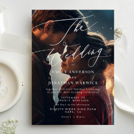 白モダンと黒のシンプル写真結婚 招待状