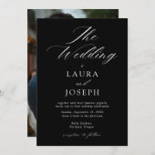 白モダンと黒のシンプル写真結婚 招待状 (正面/裏面)
