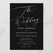 白モダンと黒のシンプル結婚 招待状 (正面)