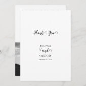 白モダンと黒のスクリプトカップルの写真結婚 サンキューカード (正面/裏面)