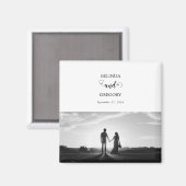 白モダンと黒のスクリプトカップルの写真結婚 マグネット (正面/裏面)