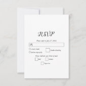 白モダンと黒のスクリプトカップルの写真結婚 出欠カード (正面)