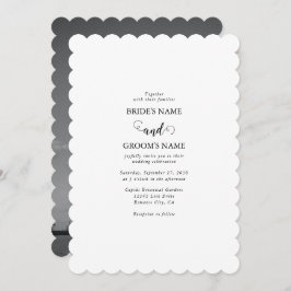 白モダンと黒のスクリプトカップルの写真結婚 招待状