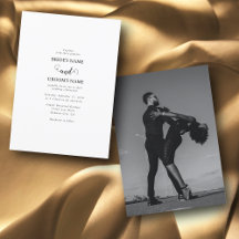 白モダンと黒のスクリプトカップルの写真結婚