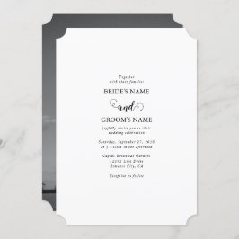 白モダンと黒のスクリプトカップルの写真結婚 招待状