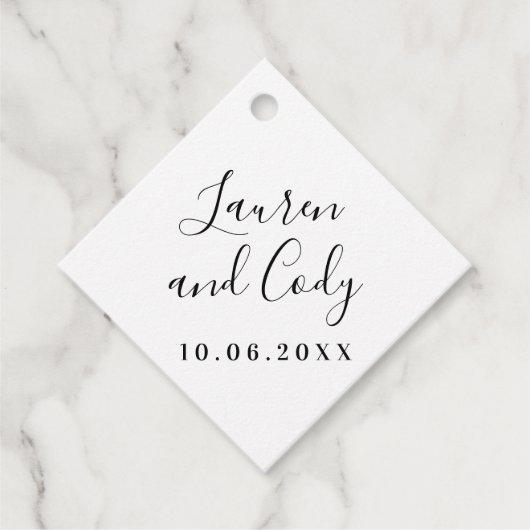 白モダンと黒のスクリプトメッセージカード フェイバータグ (正面)