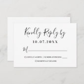 白モダンと黒のスクリプト応答カード 出欠カード (正面/裏面)