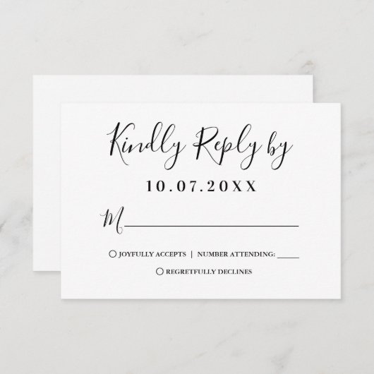 白モダンと黒のスクリプト応答カード 出欠カード (正面/裏面)