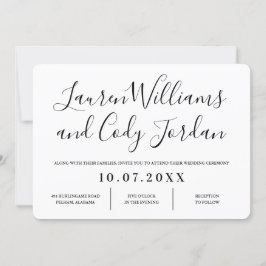 白モダンと黒のスクリプト結婚式招待状 招待状