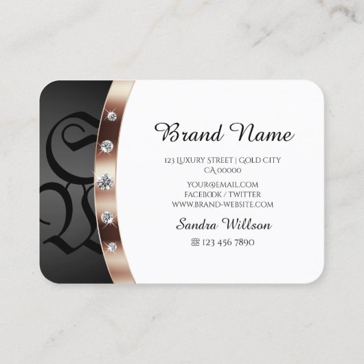 白モダンと黒のバラ金ゴールドモノグラムダイヤモンド 名刺 (裏面)